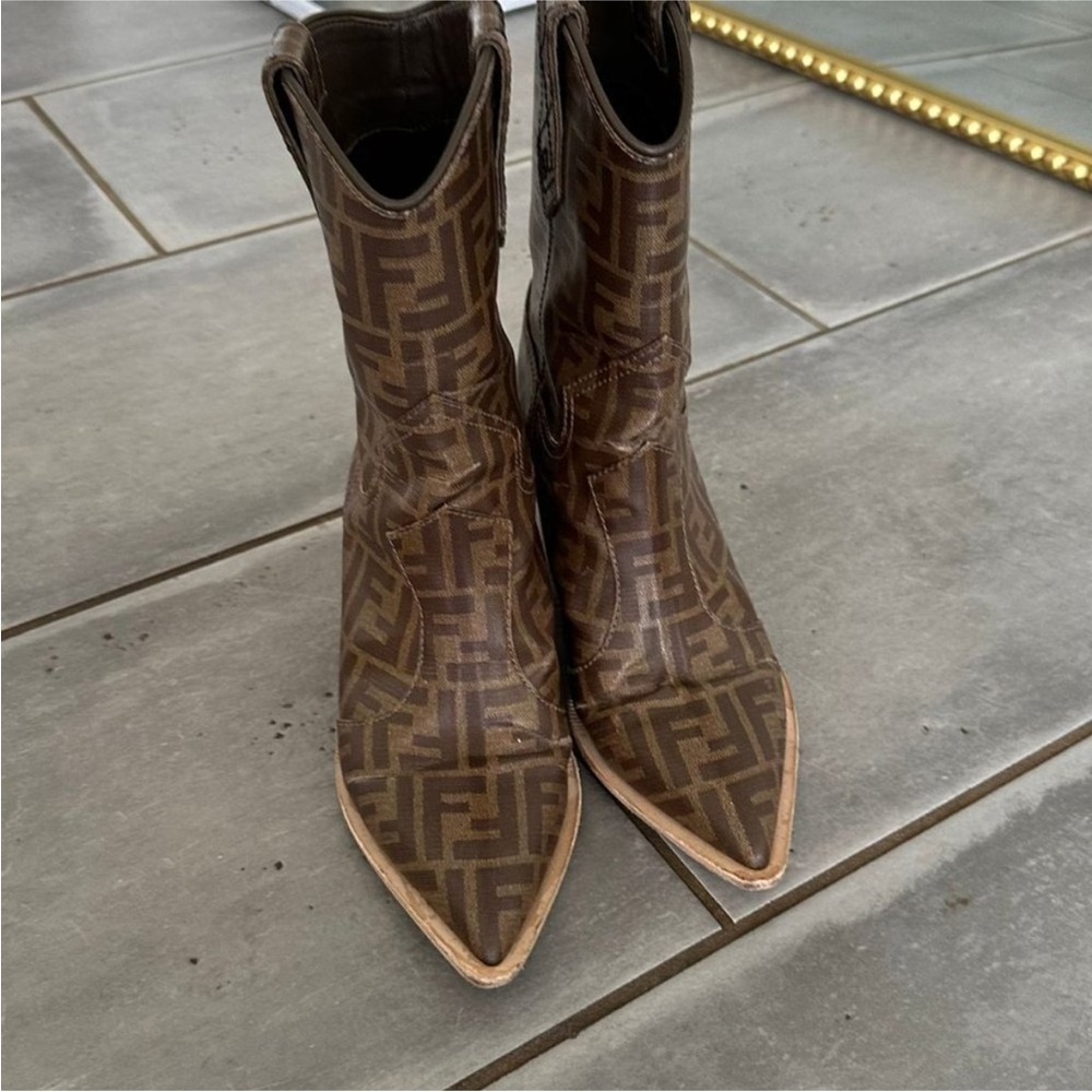 FENDI Monogram Western Cowboy 🤠 Boots 39 8 8.5 RARE🤩🤩